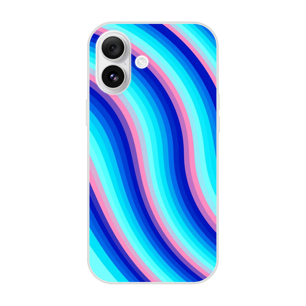 Blue and pink retro wave iPhone case for iPhone 13–16 with groovy Y2K swirl and a matte finish.