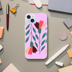 Cute floral iPhone case for iPhone 13-16, vintage aesthetic pink design with leafy bouquet and matte finish