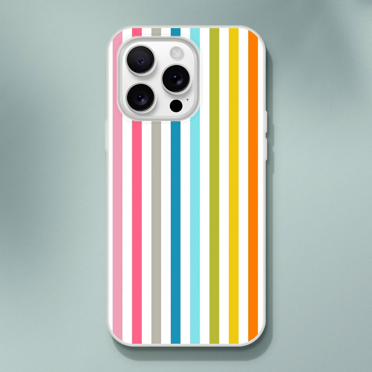 Pastel rainbow stripe iPhone case with frosty transparent shell for iPhone 13-16, colorful retro cover.