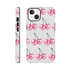 Glitter pink cherries wraparound print on a tough glossy protective iPhone case for 16/15/14/13.