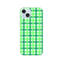 Green gingham iPhone case with bold checkered pattern and rounded corners.