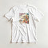 Tequila graphic T-shirt for women on white, tropical beach scene in a soft cotton blend; blue, white, pink; sizes S–XL.