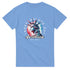 Light blue USA graphic tee with Statue of Liberty and Independence Day 4th July design in red, white, blue.