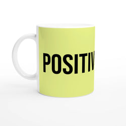 Cute Positive Vibes Mug with lime gradient ceramic and bold POSITIVE slogan.