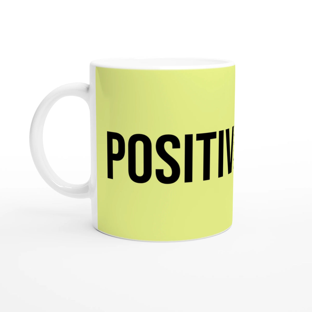 Cute Positive Vibes Mug with lime gradient ceramic and bold POSITIVE slogan.