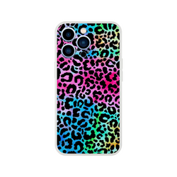 Rainbow leopard-print iPhone case with a slim matte finish for iPhone 13–16.