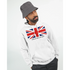Men's Union Jack Hoodie, 50/50 cotton-poly blend, white with Union Jack and Make Britain Great Again, sizes S to XL