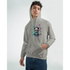 Panda DJ men's graphic hoodie in gray heather, soft 50/50 cotton-poly blend with teal, pink splashes; sizes S to XL.
