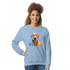Light blue Gent Dog Jumper women's graphic sweatshirt featuring a colorful dog wearing glasses.