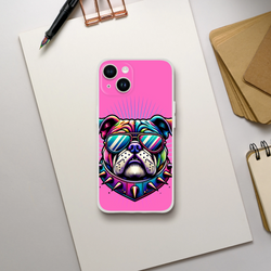 Y2K Bulldog iPhone Case for iPhone 13–16 with retro dog aesthetic artwork on pink background.