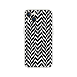 Black and white herringbone geometric iPhone case with matte finish and shock-absorbing TPU protection for models 13 through 16.