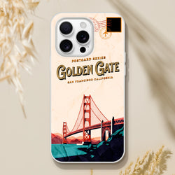 Vintage postcard iPhone Case (13-16) USA Holiday featuring Golden Gate Bridge design.