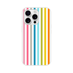 Pastel Rainbow Stripe iPhone case with frosty transparent shell for iPhone 13-16, bold retro color stripes.