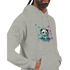 Panda DJ men's graphic hoodie in heather grey with colorful paint-splatter background.