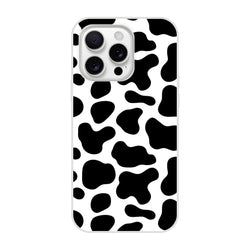 Black & white cow-print iPhone case for 13-16 models with bold Y2K animal pattern.
