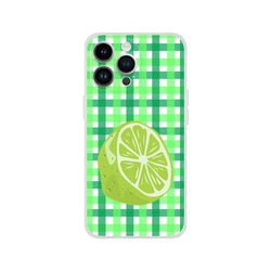 Cute lime gingham iPhone case for 13-16 with lime slice graphic.