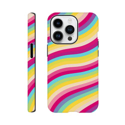 Vibrant retro rainbow wave iPhone case featuring shock-absorbing TPU protection and a long-lasting, scuff-resistant printed design for daily use.