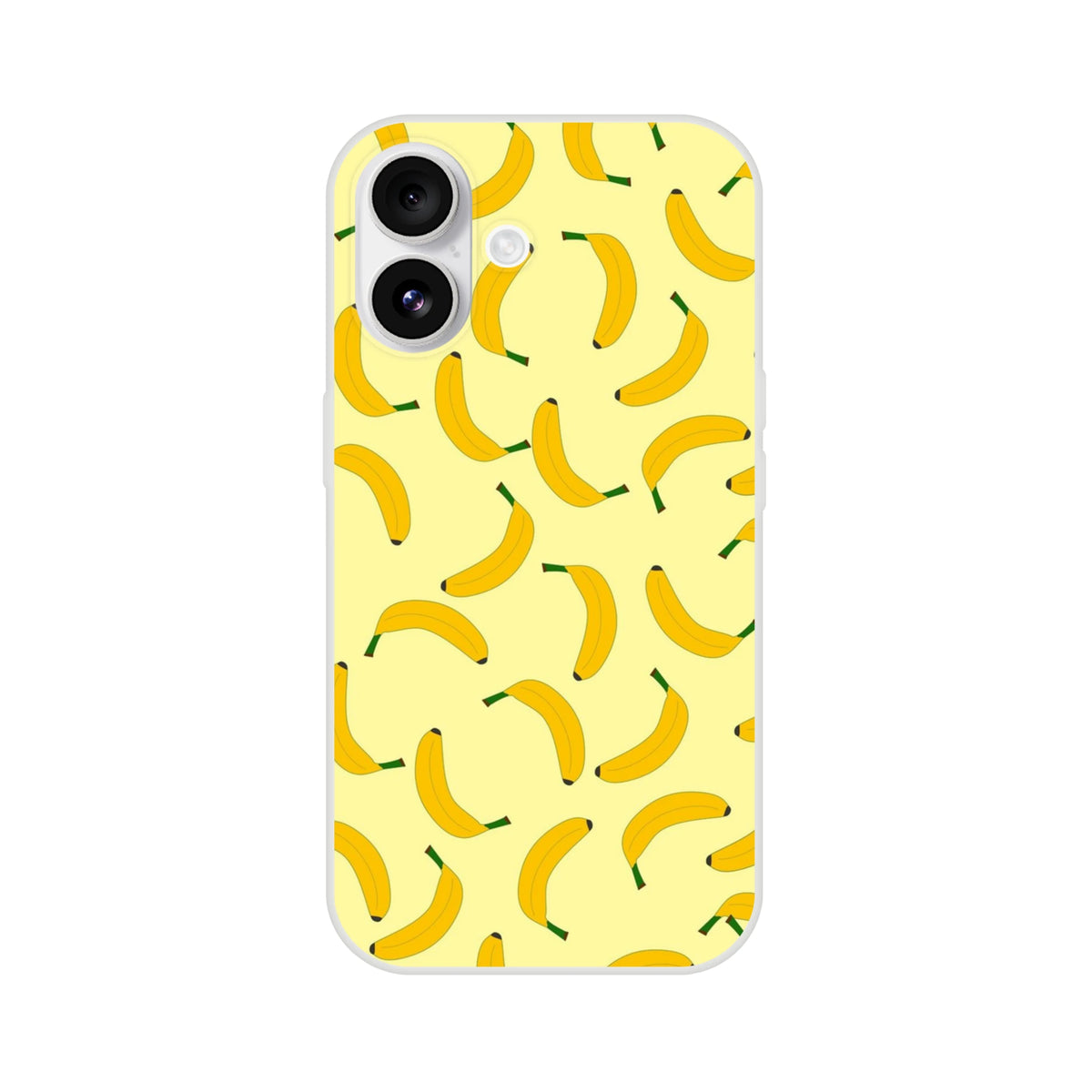 Yellow banana-pattern iPhone case for 13-16, slim protective matte shell.