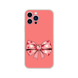 Cute pink and cream bow iPhone case (13-16) with heart-printed bow in Coquette aesthetic.