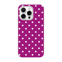 Purple and white polka dot retro iPhone case with matte finish and shock-absorbing TPU protection for iPhone 13-16 models.