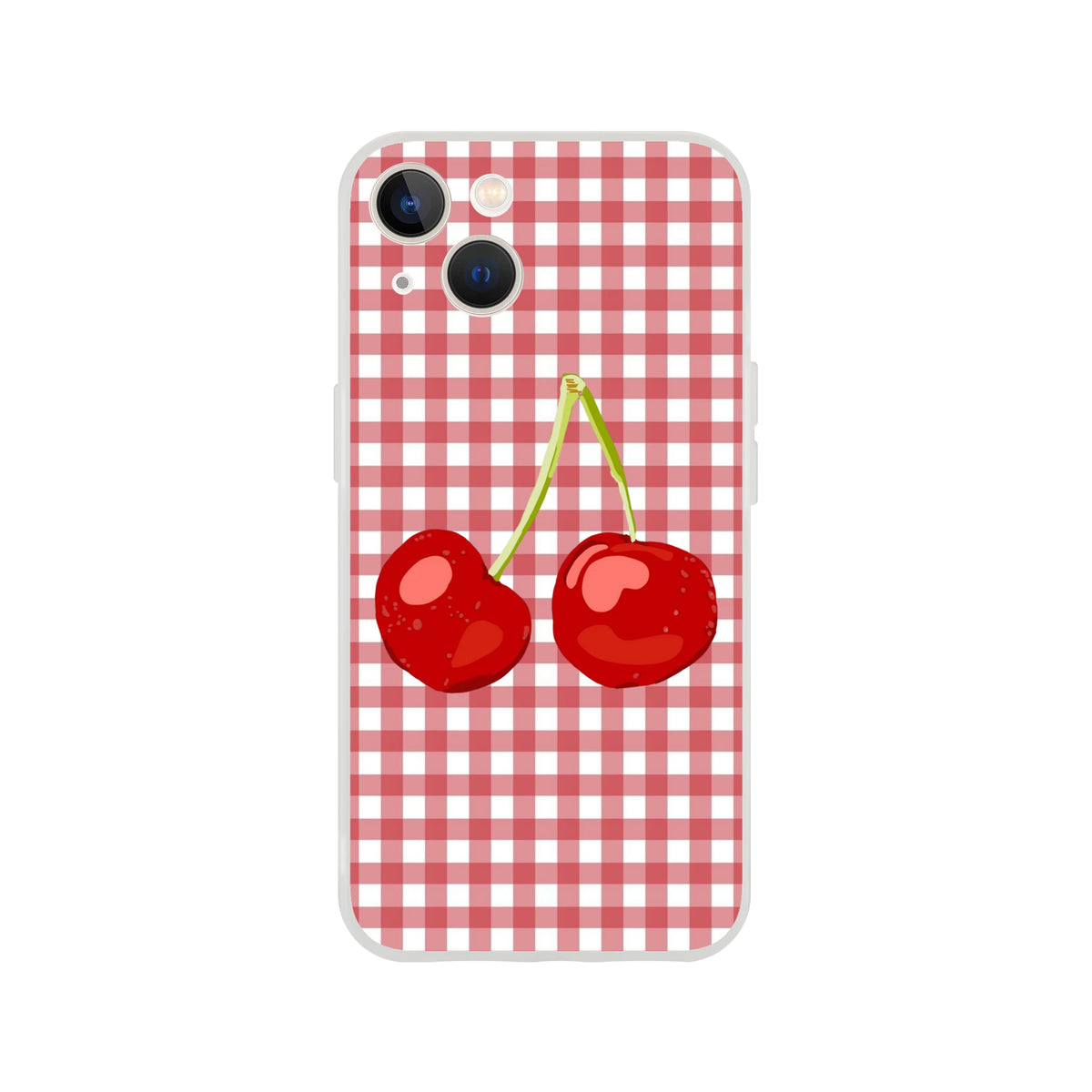 Cute Cherry Gingham iPhone Case (13-16), Coquette aesthetic with red gingham pattern and cherries.