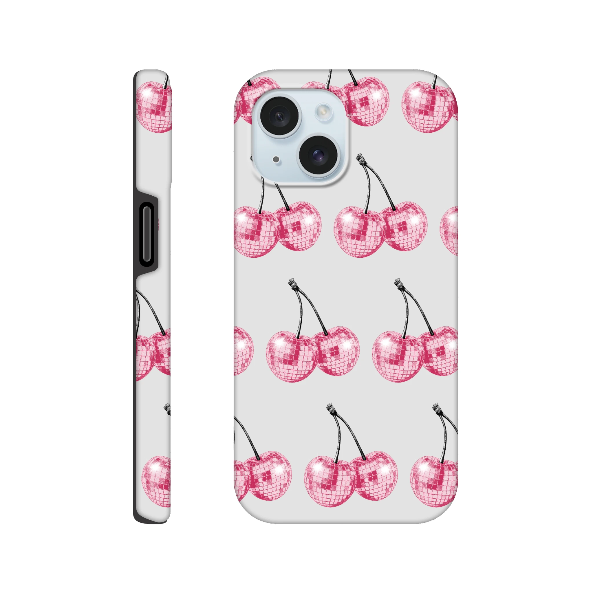 Glitter ball cherries pattern wraparound tough phone case for iPhone 16/15/14/13 with dual-layer protection