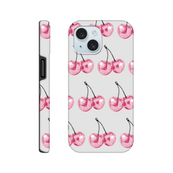 Glitter ball cherries pattern wraparound tough phone case for iPhone 16/15/14/13 with dual-layer protection