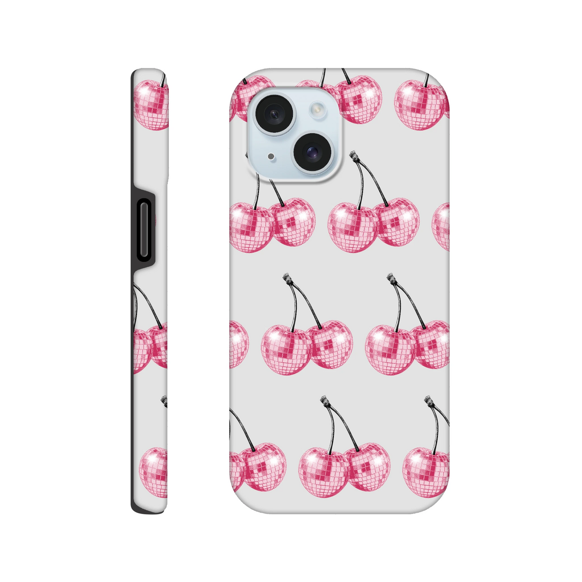 Glitter ball cherries pattern wraparound tough phone case for iPhone 16/15/14/13 with dual-layer protection