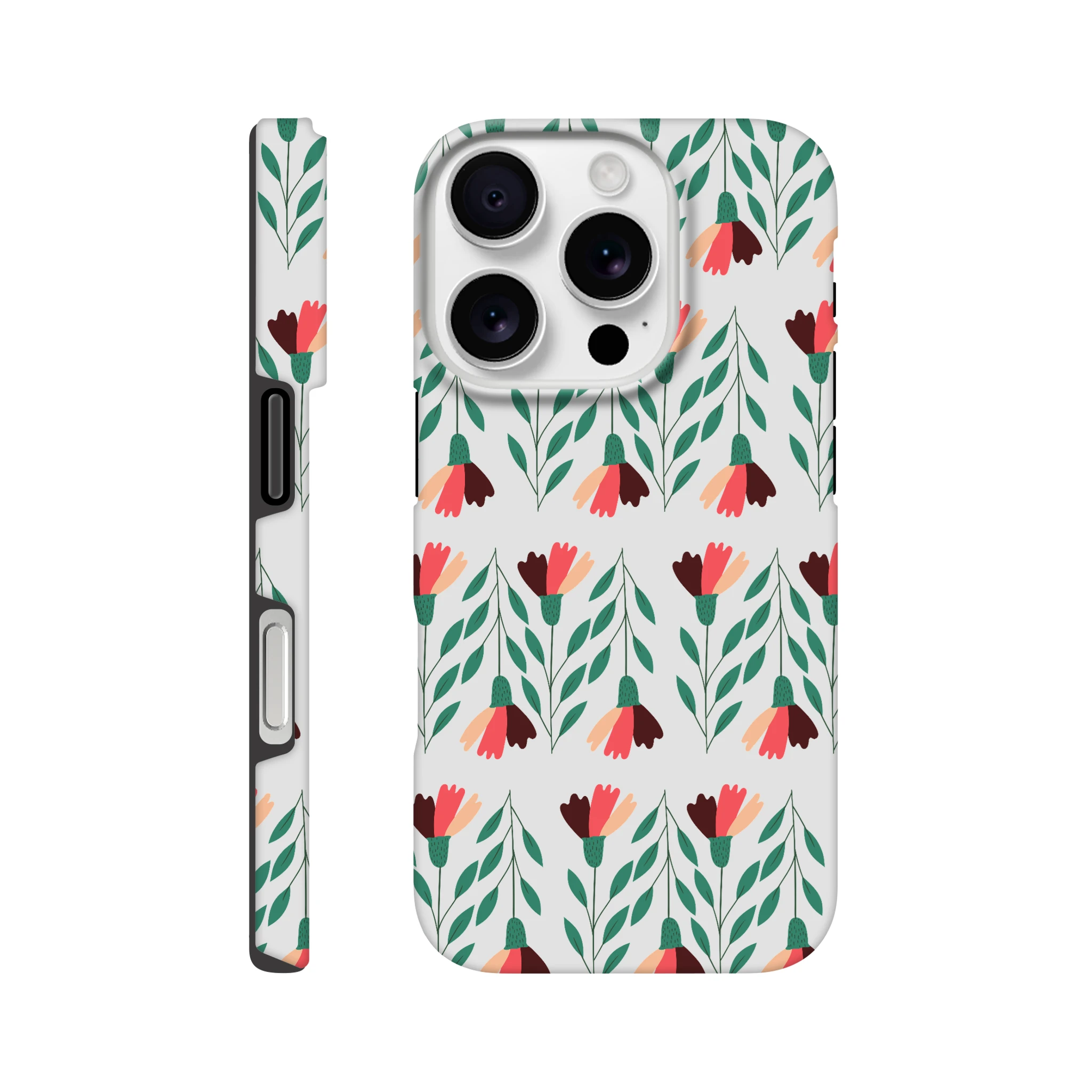 Floral wraparound tough protective case for iPhone 16 15 14 13 with dual-layer protection and glossy finish