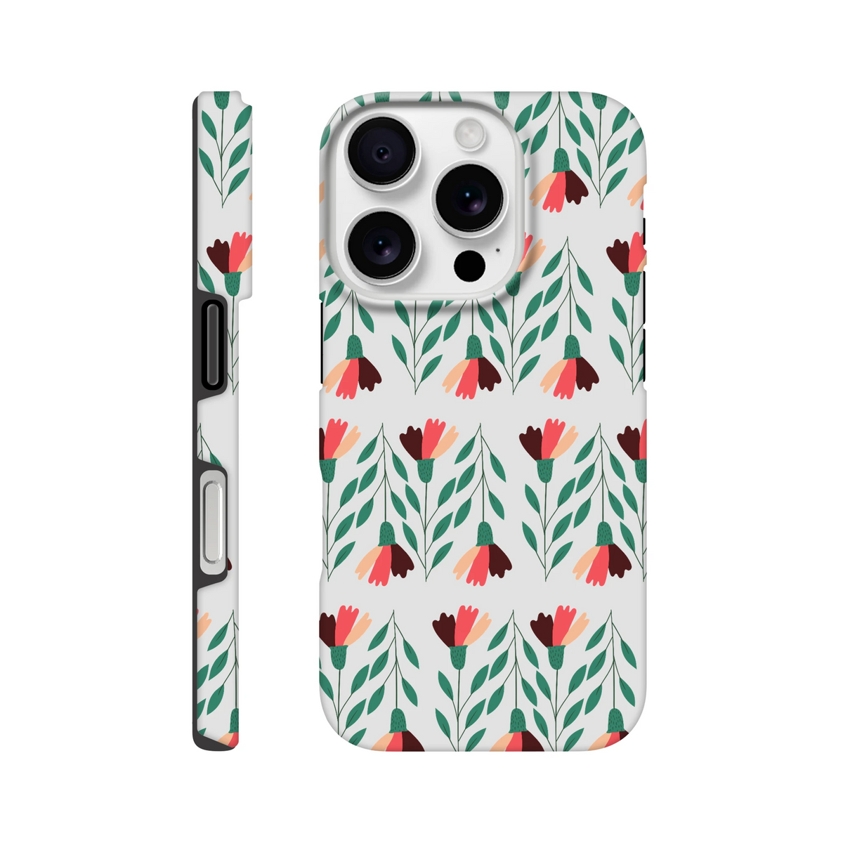 Floral wraparound tough protective case for iPhone 16 15 14 13 with dual-layer protection and glossy finish