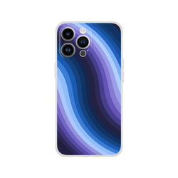 Blue Retro Wave iPhone Case (13-16) with abstract Y2K swirl, matte finish, slim protection.