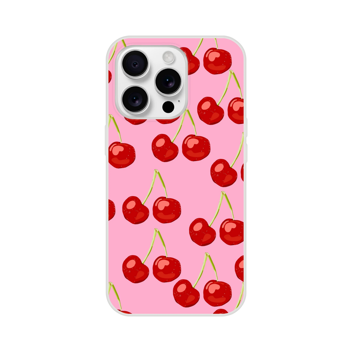 Pink coquette aesthetic cherry-pattern iPhone case for 13–16 with slim matte shell and shock-absorbing protection