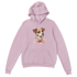 Pastel lavender hoodie with a cute dog graphic wearing a pink bow tie and front pocket.
