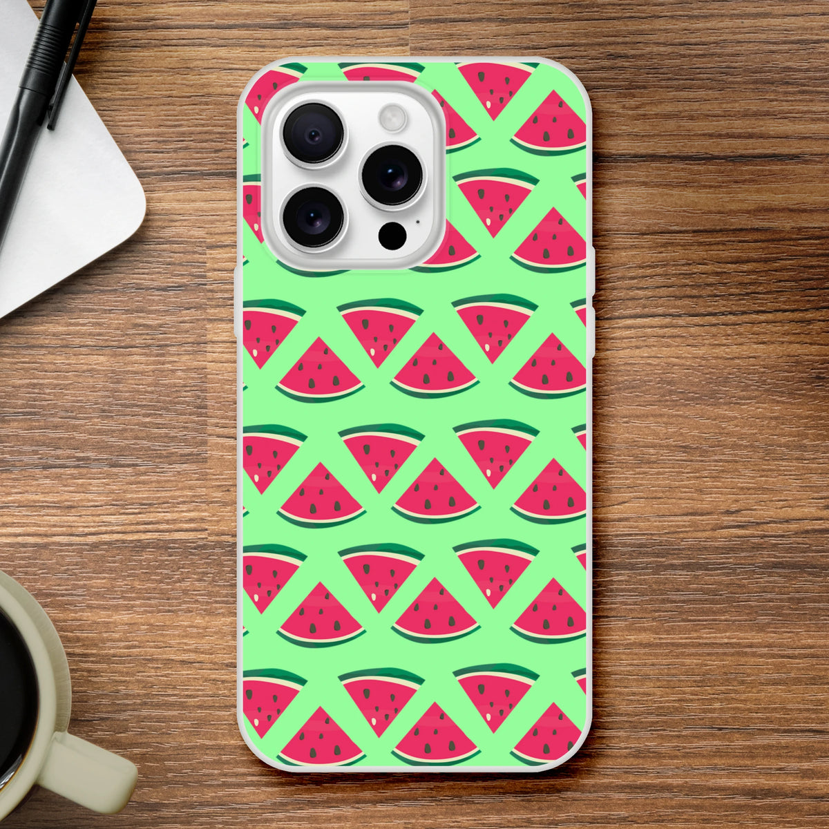 Cute summer watermelon pattern iPhone case with slim matte finish and shock-absorbing TPU protection for city commutes.