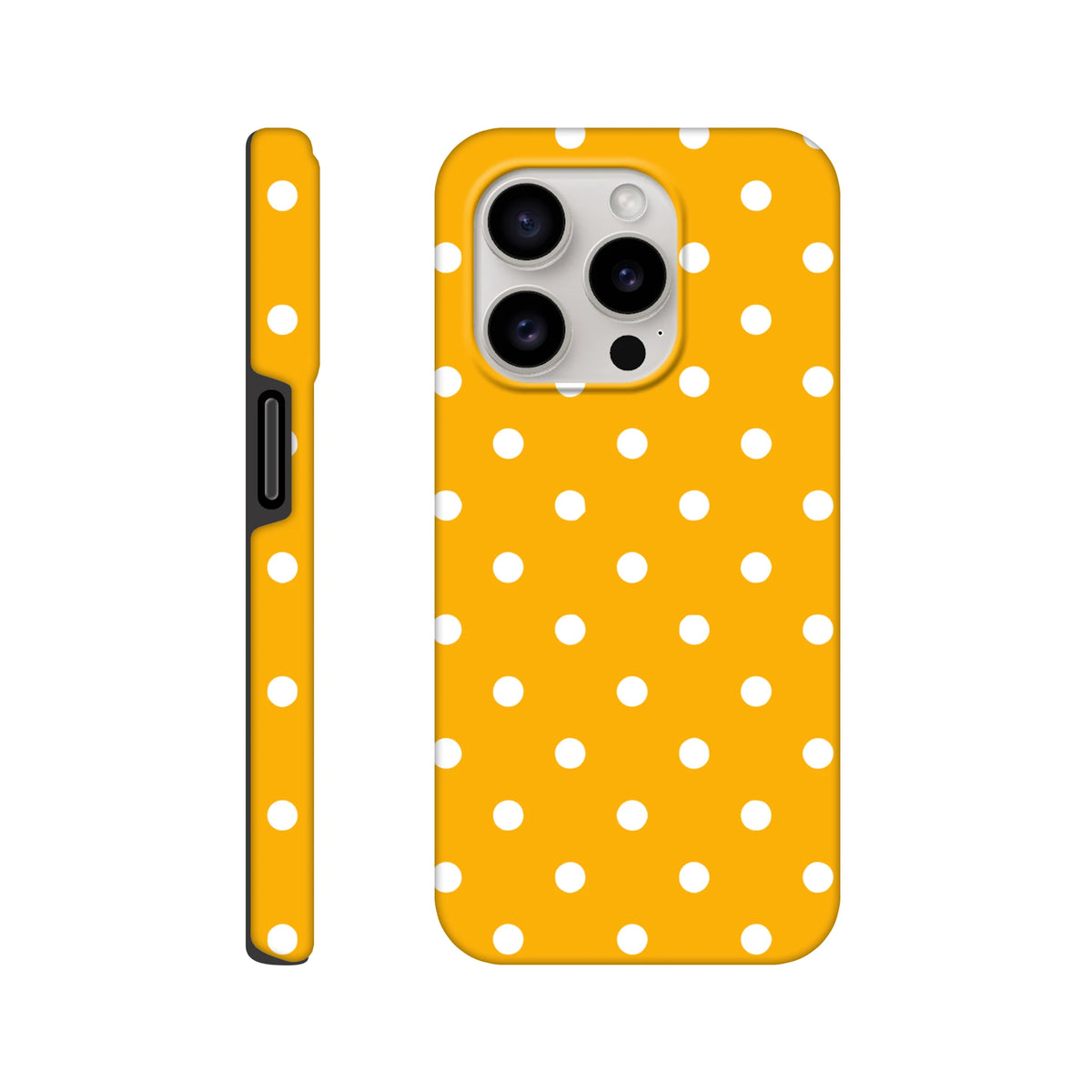 Orange and white polka dot tough iPhone case with shock-absorbing dual-layer TPU shell, compatible with iPhone 13-16.