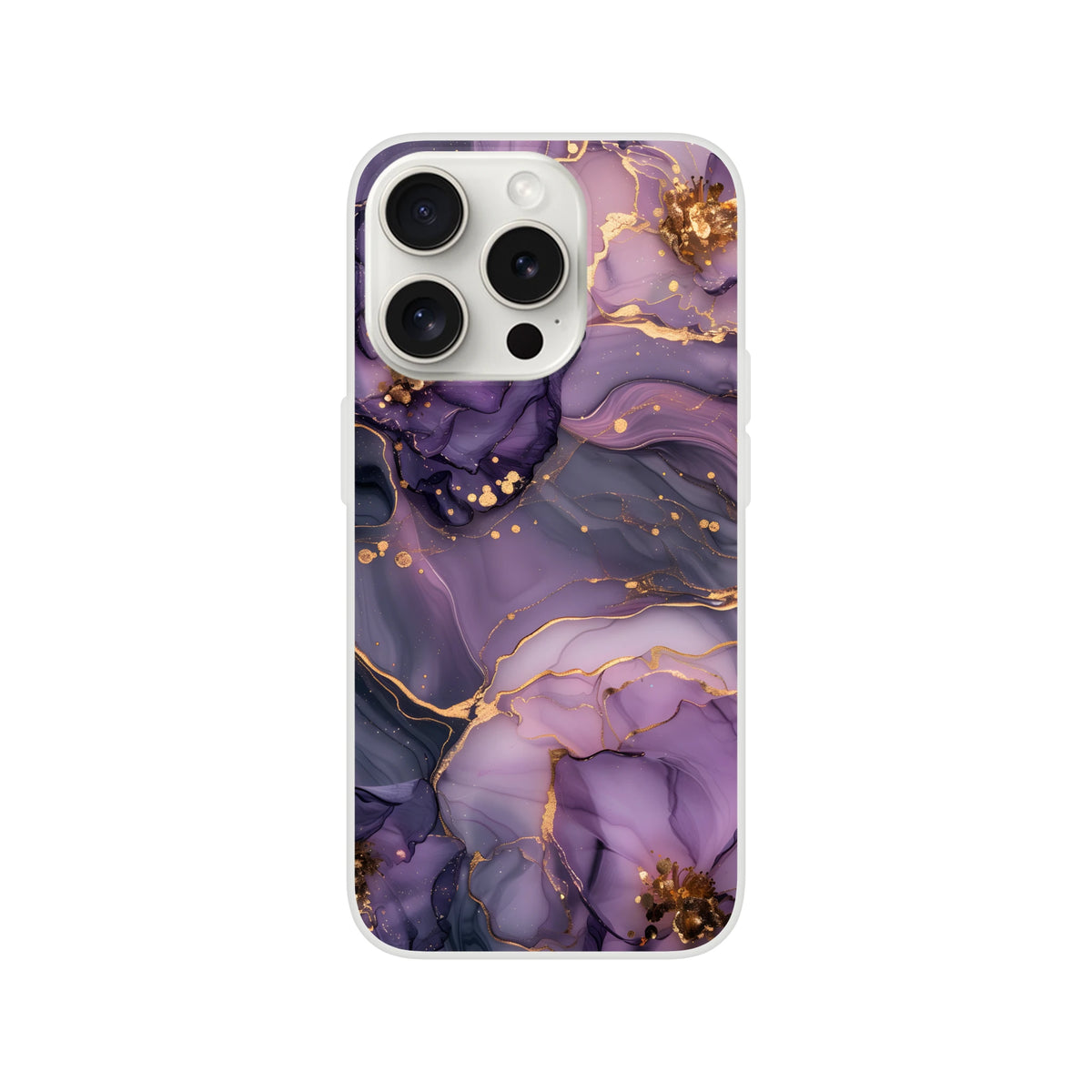 Purple and gold Marple iPhone case for 13-16 with luxury abstract agate pattern.