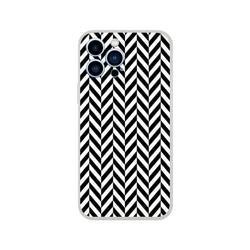 Black and white herringbone iPhone case featuring a geometric chevron pattern. Shock-absorbing TPU cover for iPhone 13-16 with a crisp matte finish.