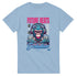 Monkey DJ graphic T-shirt with a neon blue monkey wearing headphones and 'Future Beats Evolution' on a light-blue tee.