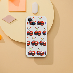 Cherries pattern slim protective case for iPhone 13–16, frosty transparent texture.