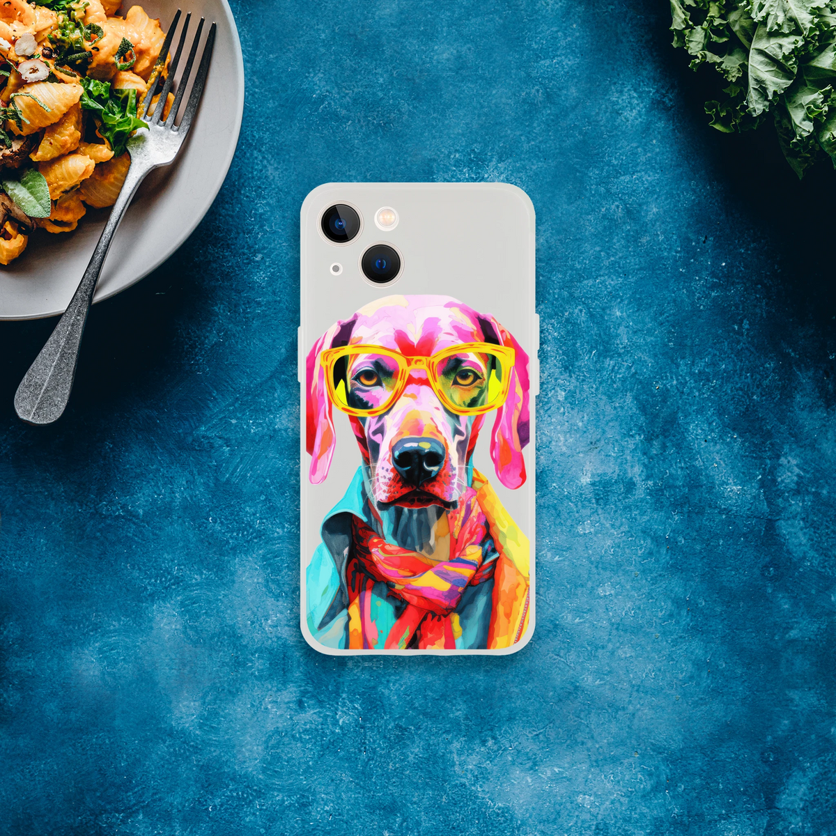 Gent Dog colorful dog wearing yellow glasses on a clear, slim protective iPhone case for 13–16