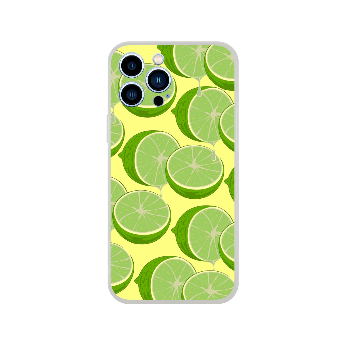 Cute lime-slice iPhone case for 13–16 with a yellow backdrop and vibrant lime pattern.