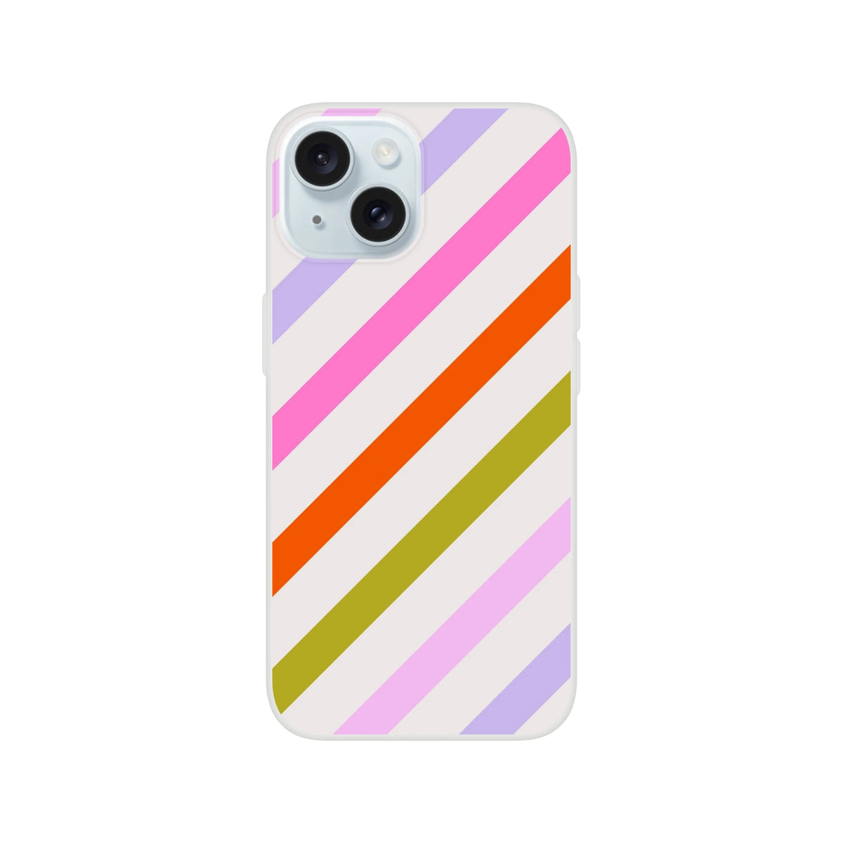 Pastel rainbow diagonal stripe iPhone case for 13-16, slim flexible cover with a matte finish.