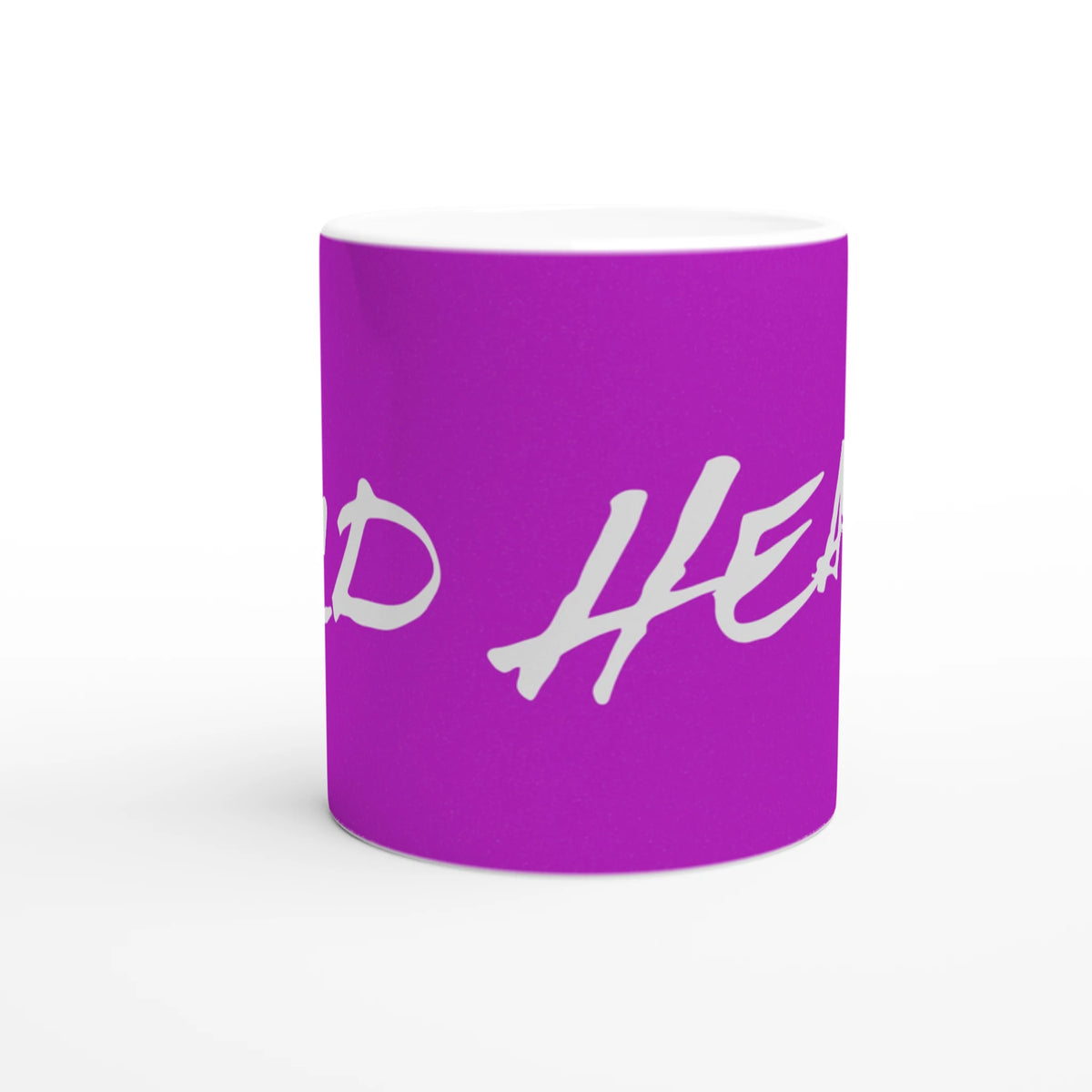 Purple ceramic Cute Wild Heart Mug - Slogan Coffee Cup with white text.
