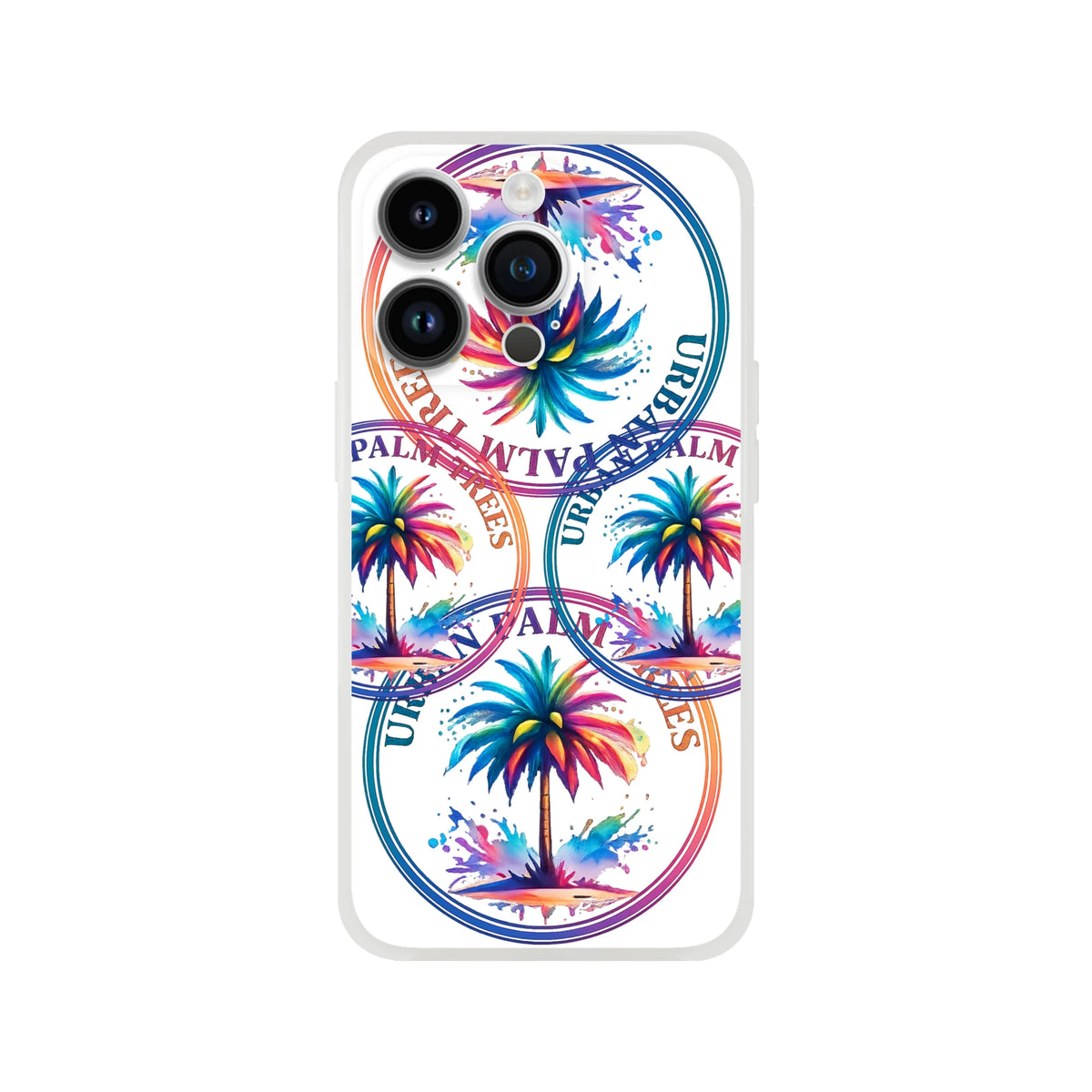 Urban Palm Trees iPhone Case (13-16) with palm-tree art and retro matte finish.
