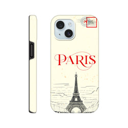 VintageParis iPhone case featuring Eiffel Tower sketch, red PARIS text, and travel stamp graphic for rugged protection.
