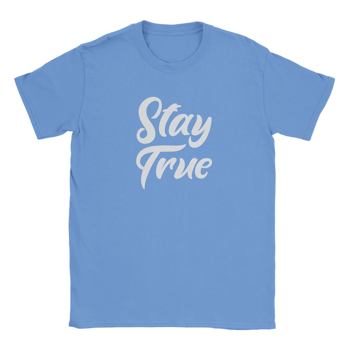 Blue Cute Stay True T-shirt for women with retro white slogan by Urban Palm Trees.
