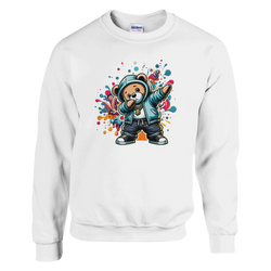 Dab Teddy Bear men's graphic sweatshirt with blue hoodie and colorful splash on white fabric.