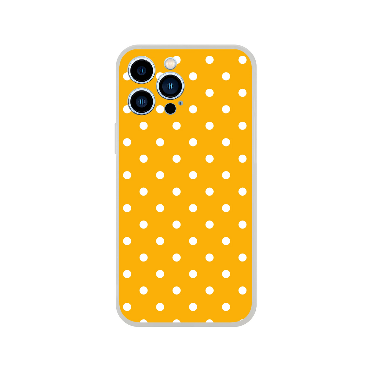 Retro orange and white polka dot iPhone case with slim matte TPU protection for iPhone 13-16 models.