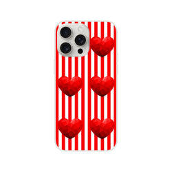 Red Stripe Heart iPhone Case (13-16) with vertical red stripes and geometric hearts for a cute romantic look