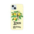 Lemon branch illustration on pale yellow slim iPhone case, compatible with iPhone 16/15/14/13, featuring Lemon Quencher text.